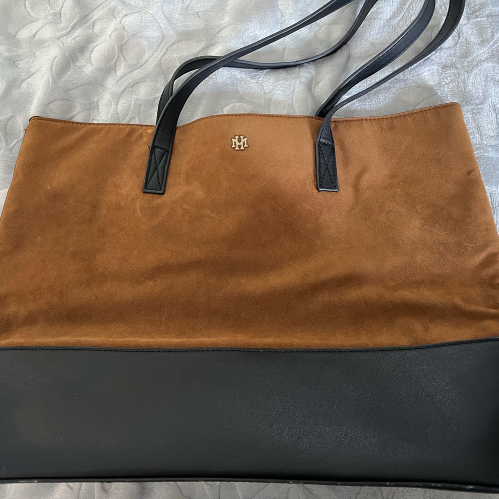 Mark & Hall, camel and black tote bag.
